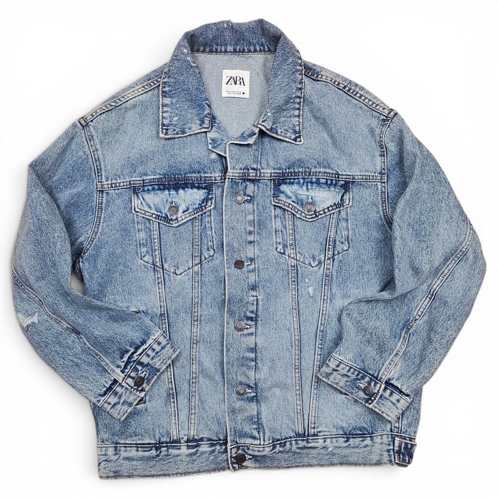 ZARA  Denim Jacket Men's M Heavy Trucker Distressed Oversized Cotton Streetwear